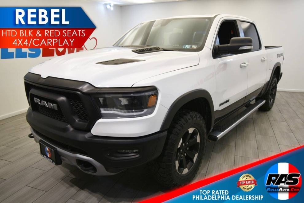 2021 RAM 1500 Rebel 4x4 4dr Crew Cab 5.6 ft. SB Pickup, White, Mileage: 73,770 